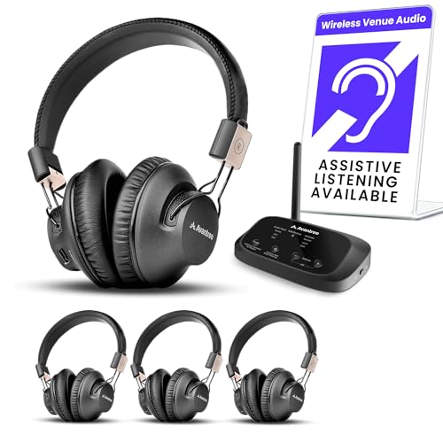 Avantree Quartet 2 - Bluetooth-Compatible Wireless Group Listening Headphones & Transmitter Set for Parties, Silent Discos, Church, TV - Multiple Rechargeable Headphones with Low Latency & Clear Sound