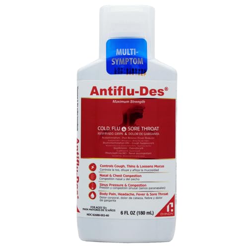 Antiflu-Des Maximum Strength Multi-Symptom Cold Flu & Sore Throat Liquid 6 FL OZ Ages 12+
