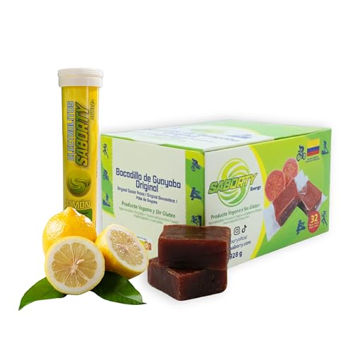 Saborty Pack Bocadillo de Guayaba + Electrolitos | Barritas Energéticas Naturales | Energía + Sales Minerales | Ciclismo, Running y Trail (Guayaba Original + Limón)