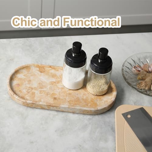 Image of Koville Egypt Natural Marble Tray, 12 inchx6 inch Vanity Decorative Tray for Countertop Organizer, Catchall Tray for Perfume, Candles, Jewelry Dish