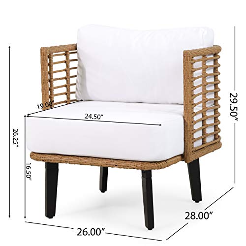 Christopher Knight Home 315003 Nic Outdoor Club Chair, Metal, White + Light Brown + Black #TOP3