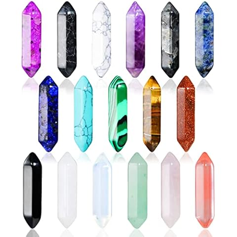 17Stück Heilende Kristalle Steine Sets, Sechseckige Heilkristalle Reiki Meditation Edelsteine Chakra Steine Amethyst Tigerauge Obsidian Rosenquarz Anhänger Spirituelle Deko Esoterik Geschenke Cover