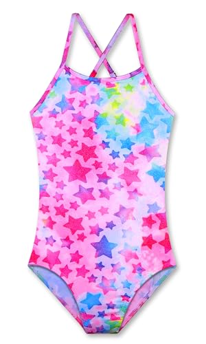 Image of Girls' Sparkle One-Piece Swimsuit 4-12Y Adjustable Crossback Straps Shimmer Bathing Suit for Beach Pool