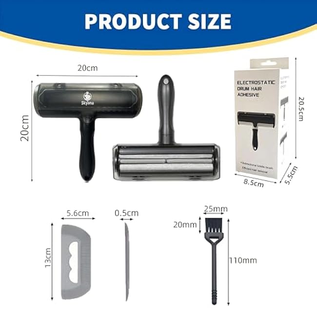 Skyana Pet Hair Roller Brush, Reusable Fur Removal Tool,Self-Cleaning Lint Roller for Dogs and Cats.Hair Removal for Fourniture,Couch,Carpet,Clothing,and Bedding (Black)-abRzsub7
