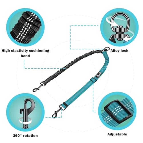 1 Stück Kein Verheddern 360° drehbarer Splitter Doppelleine fur Zwei Hunde,Doppelte Hundeleine,Verstellbare stoßdämpfende Bungee-reflektierende Leine für Hunde klein mittlere und große Lauftraining.