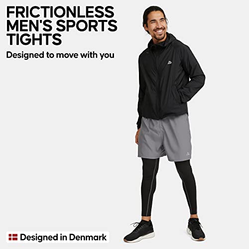 DANISH ENDURANCE Compressiebroek voor heren, set van 2, lange workout tights met zakken, sneldrogende sportlegging, sportbroek voor hardlopen en training, etiketvrij, zwart, grijs - Image 3