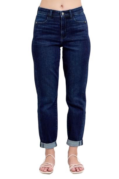 Judy Blue High Waist Boyfriend Jeans for Women | Stretchy Relaxed Fit Denim | Cuffed & Uncuffed Options – 82646