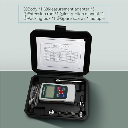 GOYOJO Digitales Kraftmessgerät, Hochpräzises Push-Pull-Messgerät für Zug und Druckprüfungen Einheiten (N, kg, lb, oz) Echtzeit/Peak/Erste-Spitze-Modi für Qualitätskontrolle und Materialprüfung (500N)