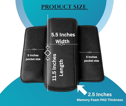 Image of Pabla Universal Car Armrest Cushion Memory Foam Soft PAD with Side Pockets, Universal Fit for All Cars