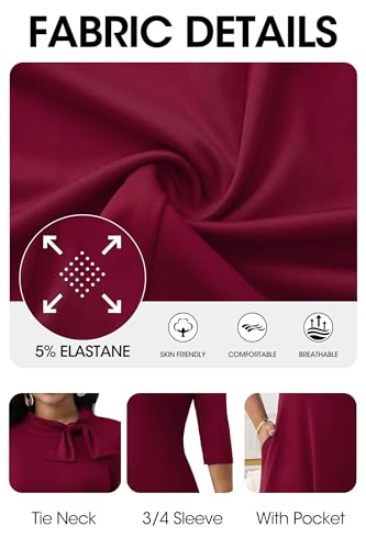Image of FANDEE Maxi Dress for Women Long Elegant 3 /4 Sleeve Bow Tie Neck A Line Casual Party Church Dresses with Pockets