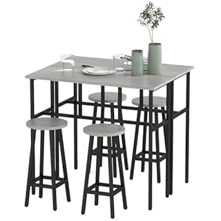HOMCOM 6-Piece Bar Table Set, Counter Height Kitchen Dining Set with 2 High Tables & 4 Stools, Space Saving Compact Bar Furniture for Small Kitchens and Flats, Multiple Arrangements, Grey