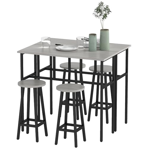 HOMCOM 6-teilig Essgruppe 2 Bistrotisch mit 4 Stühlen Hocker Bartisch Set...