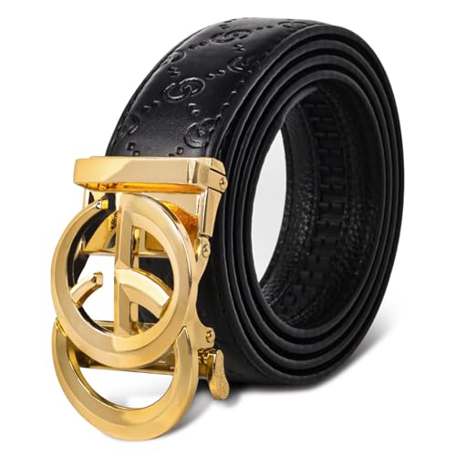 Image of Aurolran Men&Womens Leather Dress Belt Business Automatic Buckle Belt Color-Black Silver Gold