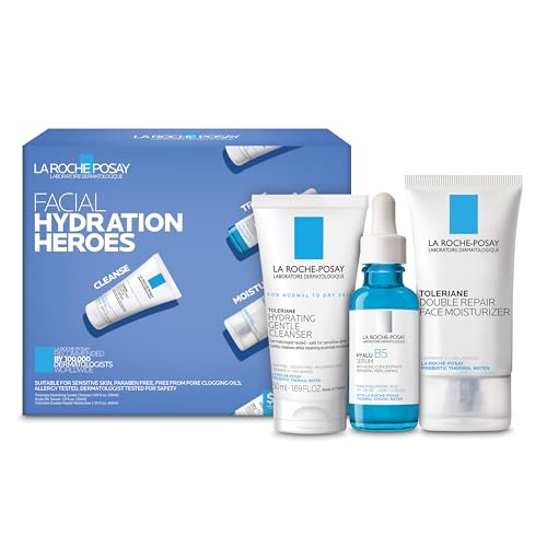 La Roche-Posay Hydration Heroes Gift Set — Toleriane Hydrating Gentle Cleanser 50ml, Double Repair Face Moisturizer 40ml & Hyalu B5 Hyaluronic Acid Serum 30ml, Travel Face Cleanser & Face Lotion Set