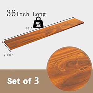 Rustic Wood Floating Shelves Set of 3, 36Inches Wood Rustic Farmhouse Wall Shelves, Easy-to-Install Hanging Shelves for Living Room, Kitchen, and Bathroom, 100bs Capacity. (Brown, 3T36IN) Rustic Wood Floating Shelves Set of 3 36Inches Wood Rustic Farmhouse Wall Shelves Easy to Install Hanging Shelves for Living Room Kitchen and Bathroom 100bs Capacity Brown 3T36IN