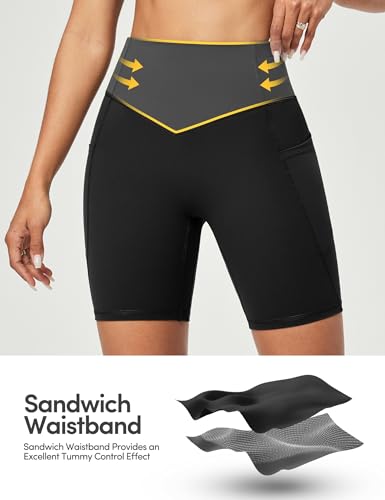 IUGA Gym Shorts Women Scrunch Butt Lifting Tummy Control Biker Shorts with Pockets High Waist Yoga Booty Workout Running 6"4