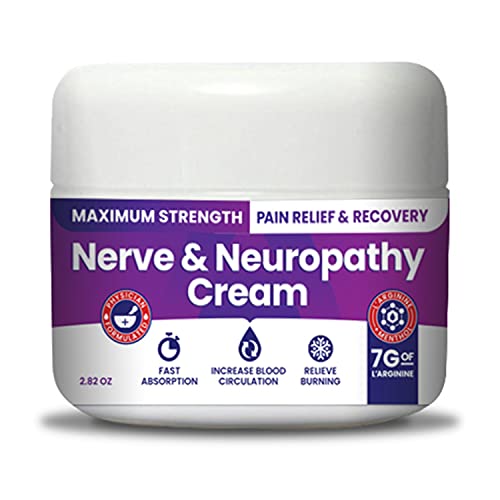 Nerve & Neuropathy Cream by NerveSpa – Maximum Strength Relief for Foot, Hands, Legs, Toes Includes 7grams of L’Arginine; Vitamin B6, Menthol, Aloe – improve blood circulation and Relieve pain -2.82oz