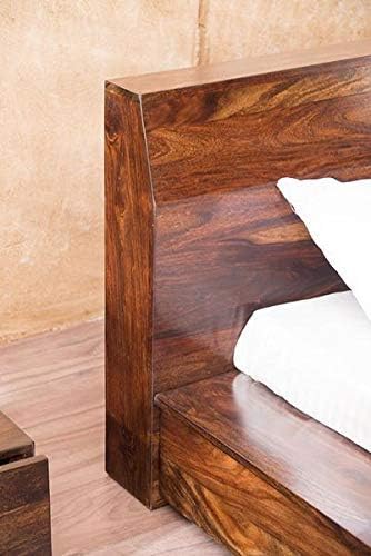 Image of Sheesham Solid Wood Mahogany Finish Voted Platform King Size Without Storage Wooden Bed for Beautiful Bedroom Room (King, Mahogany)