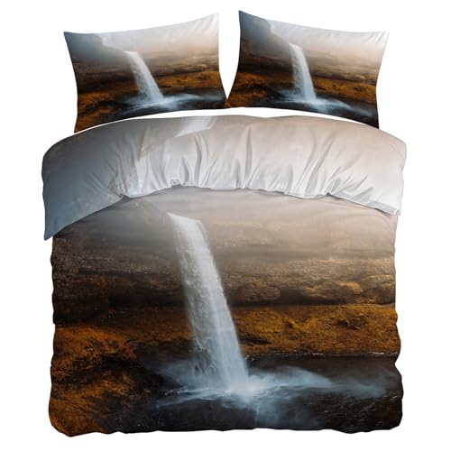 Housse de couette 240x260 cascade fond vert microfibre avec zip