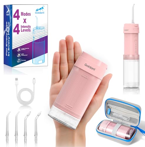 2026 New Portable Water Flosser for Teeth 4 Modes & 4 Intensity Levels Mini Small Design with Exquisite Travel Case Removable Tank IPX7 Waterproof Cordless Dental Oral Irrigator (Pink)