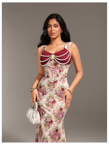 Image of GORGLITTER Women's Sweetheart Neckline Wedding Guest Tea Party Maxi Dress | Boho Vintage Dress, Bridal Shower Dresses for Guest, Floral Dress, Cocktail Birthday Dress,