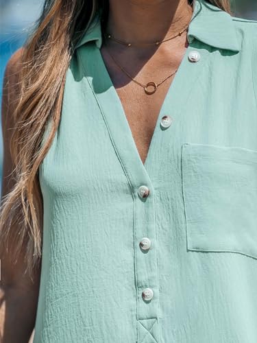 Image of CUPSHE Women's Mini Dresses Button V Neck Ruffled Sleeveless A Line Casual Summer Cover Up Dress