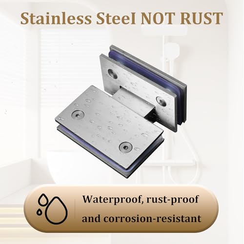 Alise Glass Shower Door Hinges, 180 Degree Shower Door Hinges for Glass Doors,Heavy Duty Stainless Steel Cabinet Hinges,Frameless Shower Doors Hardware Replacement Part,Brushed Nickel
