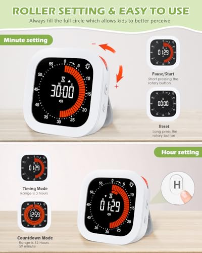 KeeKit Digital Visual Timer, Rechargeable Countdown Timer with Adjustable Volume & Brightness, Magnetic Back for Kitchen, Gym, Study - Kids Timer for Cooking, Homework, Classroom, Workouts - Image 4