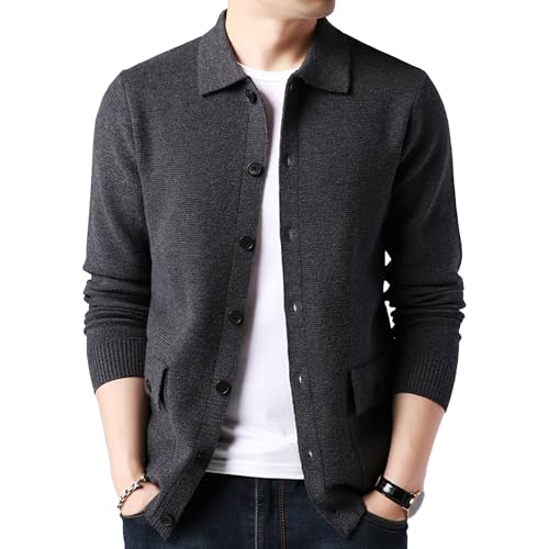 Men's Button Down Cardigan Lapel Sweater Relaxed Fit Casual Pockets Sweater Knitted Solid Soft Sweaters