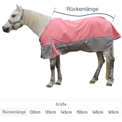 Gallopoff 1200D Reißfeste Pferdedecke ohne Füllung (0g), Leichte, wasserdichte und Atmungsaktive Regendecke für Pferde, Outdoordecke Pferd Rosa-Grau 135 cm