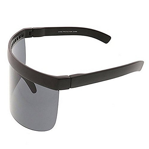 MINCL/Super Large Futuristic Oversize Shield Visor Sunglasses Flat Top Mirrored Lens 172mm (black-black)3