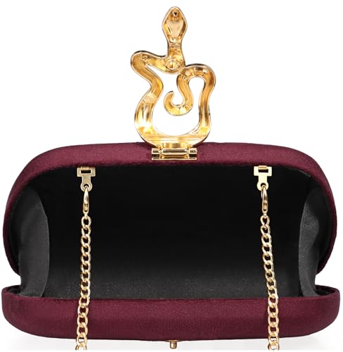 Image of Velvet Evening Clutch Purse for Women-Snake Clasp Formal Handbag,Hard Shell Design Bag for Weddings, Parties, Prom