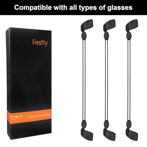 Festty Glasses Strap (3 Pcs), Adjustable Sports Eyeglasses Strap for Men Women, Sunglasses lanyard string chain, Eye Glasses Holder Around Neck, Safety Eyewear Retainers