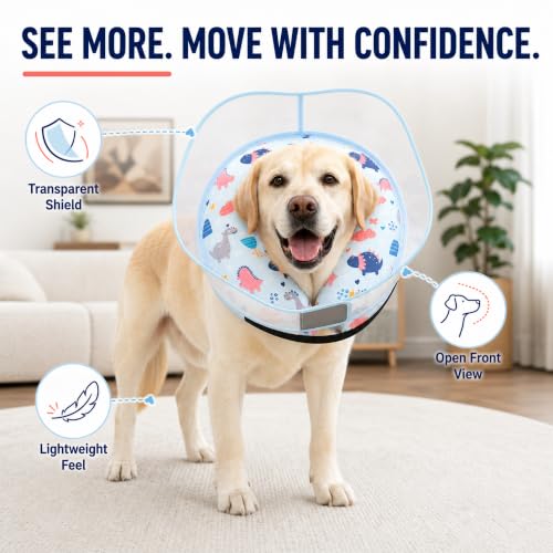 Image of Inflatable Dog Cone Collar for Large Medium Small Dogs, Soft Dog Donut Collar Adjustable Recovery Cone for Pets After Surgery, Extra Enhanced Anti-Licking Guard Shield (Dinosaur, Large)
