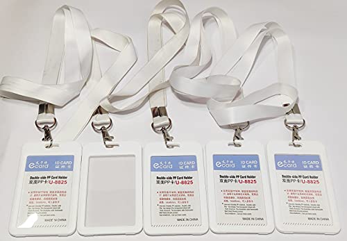 Image of Abha International Plastic ID Card Holder with Premium Lanyard for Office /School (Vertical) (White, Pack of 10pcs.)