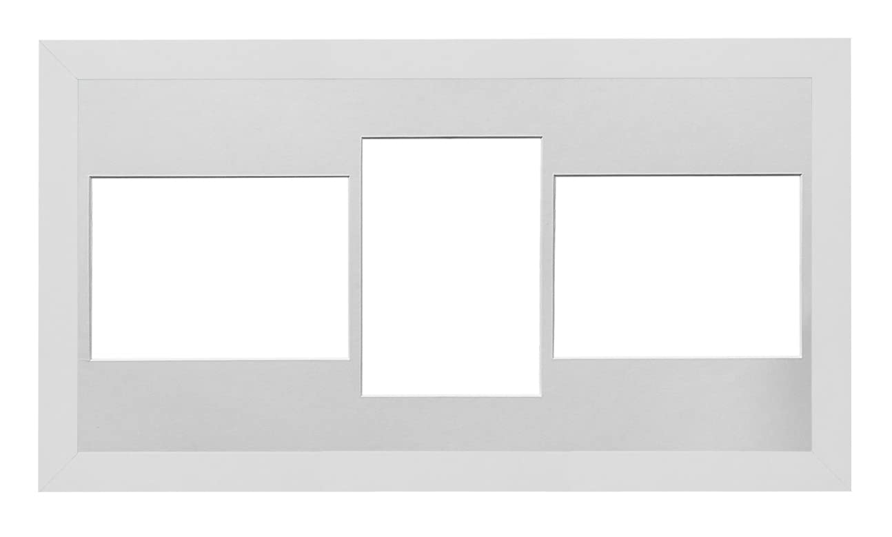 White Frame 20x10' Multi Aperture Picture Frame with White Mount to fit (3x) 7x5' Photos with Perspex Sheet - Wall Mountable Landscape or Portrait