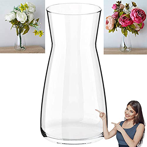 SILK ATELIER Handgefertigte Blumenvase aus klarem Glas, Glasvase für...