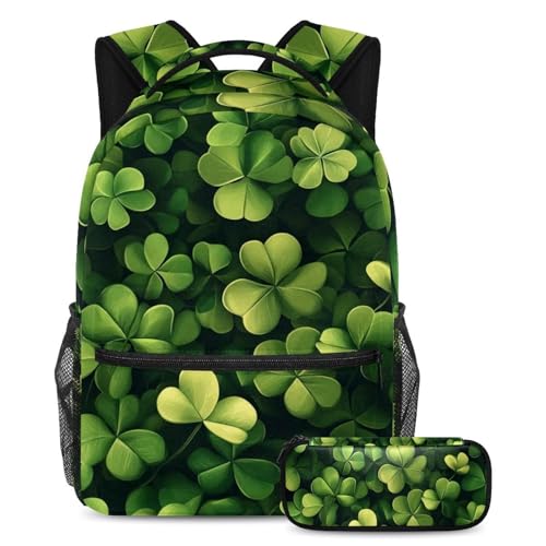 Sac à dos trèfle à quatre feuilles vert porte-bonheur avec sa trousse scolaire