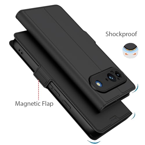 Image of Kapa Noble Slim Magnetic Leather Flip Case Cover for Google Pixel 9 | Card Holder Stand Flip Wallet Case (Black)