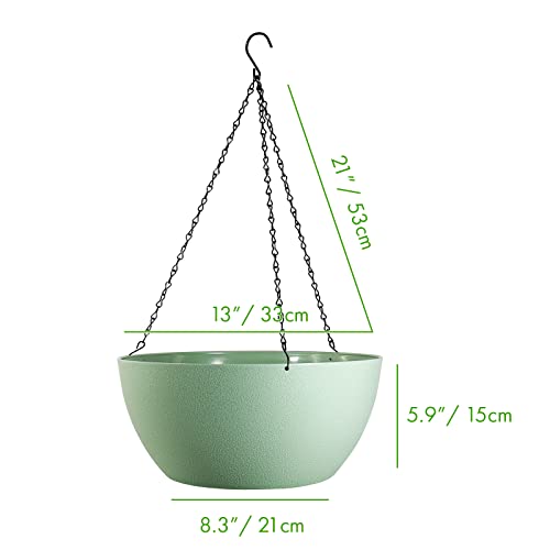 Wousiwer 13 Inch 2 Pack Large Hanging Planters For Indoor Outdoor Plants With Drainage Holes And Chain, Round Hanging Flower Pots For Garden Home Porch Decor, Green #TOP1