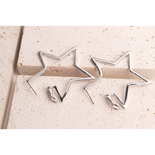 JeanBeau Big Star Rhinestone Hoop Earrings for Women Sparkly Bling Cubic Zirconia Diamond Large Statement Five-Point Star dangle Huggie Lightweight Prom wedding Bridal Jewelry Friends Gift3