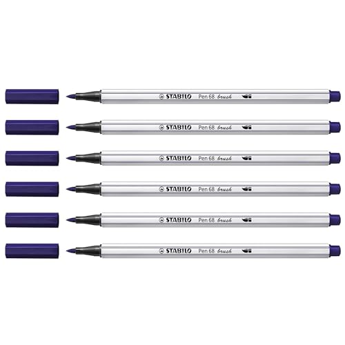 Feutres pointe pinceau Pen 68 brush STABILO bleu de Prusse lot de 6