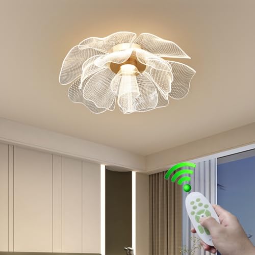 VTAMng Plafonnier Moderne LED Décor De Chambre Romantique Acrylique Fleur Design Lampe de Plafond avec Télécommande Gradation Suspension Luminaire Chambre...