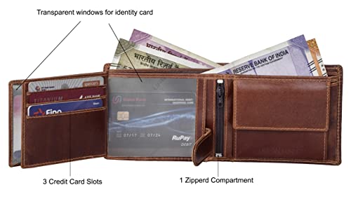Image of URBAN FOREST Zylo Caramel Brown Leather Wallet + Keychain + Pen Combo Gift Set for Men
