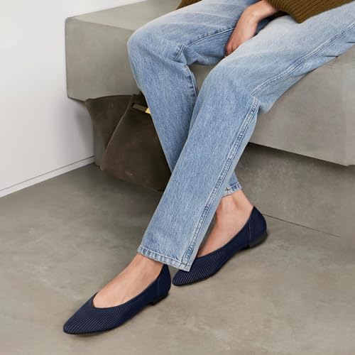 Image of TINGRISE Women's Flats Shoes Pointed Toe Knit Ballet Comfortable Dressy Slip On Flat