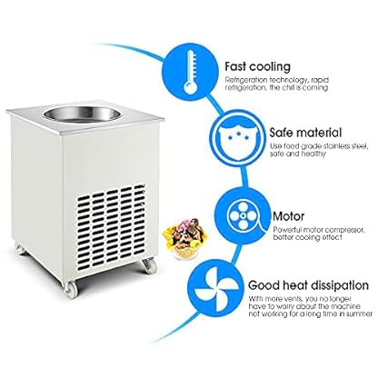 Hongsuny Gebratene Eismaschine, 1050 W Edelstahl Einzelrunde Eispfanne Joghurt-Eismaschine braten Eismaschinenmaschine… – Bild 3
