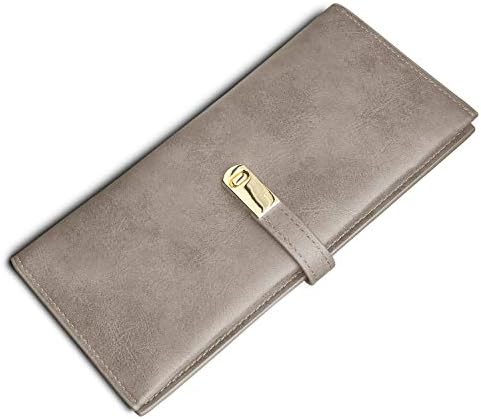 TOPKULL Ultra Slim Wallet for Women Leather,Thin Womens Wallet Billfold Skinny Rfid Ladies Wallet Large Bifold Long Card Holder Flat Coin Purse Magnetic Closure (Grey)