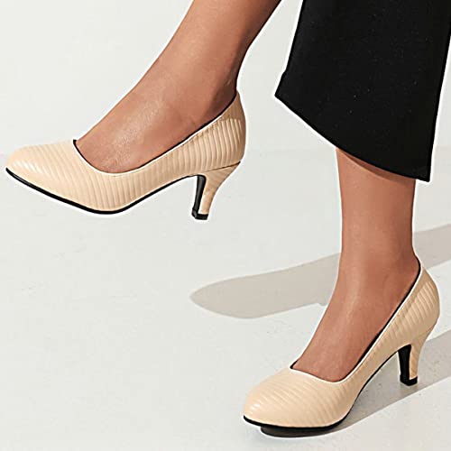 ClassicSter Womens Round Toe Kitten Heel Pumps Mid Heel Dress Office Shoes3