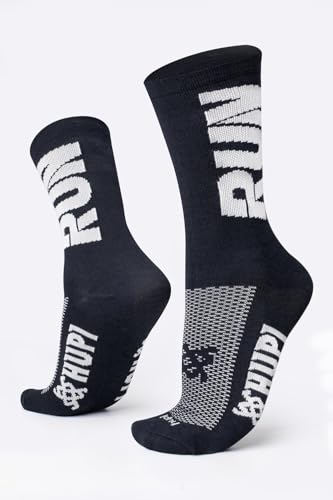 Meia para Corrida Hupi RUN Preto 1 Par Cano Médio, Cor: Preto/Branco, Tamanho: LT para pés menores 3