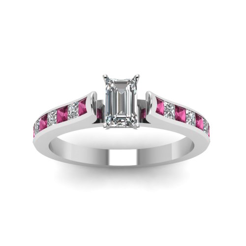 Image of 55Carat Choose Your Gemstone Cathedral Channel Set Diamond CZ Ring Sterling Silver Emerald Shape Side Stone Engagement Rings Matching Jewelry Wedding Jewelry Easy to Wear Gifts US Size 4 to 12